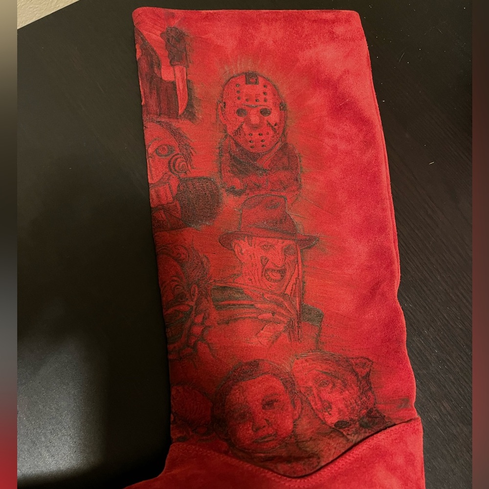 One of a kind horror leather knee high boots